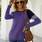 Long Sleeve Splicing Round Neck Casual T-shirt