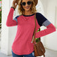 Long Sleeve Splicing Round Neck Casual T-shirt