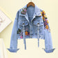 Floral Denim Embroidery Sequined Jacket