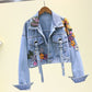Floral Denim Embroidery Sequined Jacket