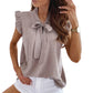 Women Casual Summer Solid Color Stand Collar Short Sleeve Slim Blouse Clothing