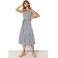 Summer Women Sleeveless Stripe Dresses V Neck Bandage Vintage Dress