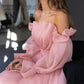 2023 New Arrival Pink Tea-Length Sexy Off Shoulder Prom Dresses