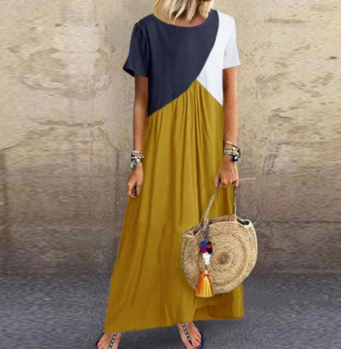Women Sundress Summer Long Dress Patchwork Loose Party Maxi Dresses