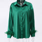 Elegant Long Sleeve Spliced Feathers Solid Blouse