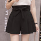 Chic Lace-Up Bowknot High Waist Shorts  Pleated Wide Leg Casual Loose Shorts