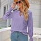 Hollow Out V Neck Long Sleeve Solid Blouse