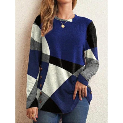 Vintage Patchwork Long Sleeve O-Neck All-match Top