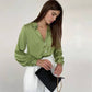 Elegant Long Sleeve Green Silk Blouse