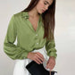 Elegant Long Sleeve Green Silk Blouse