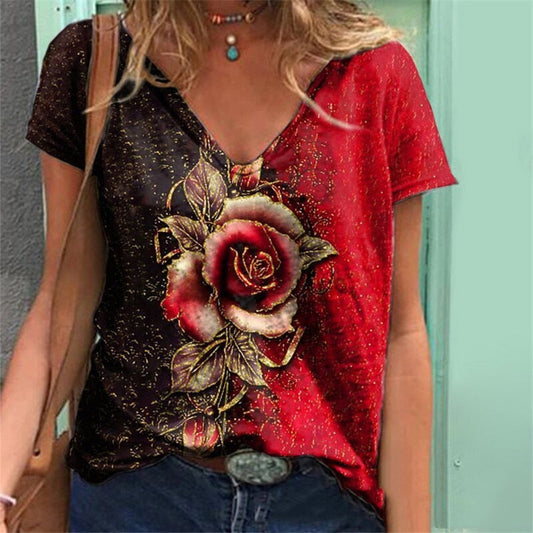 3D Rose Flower Print T-Shirt