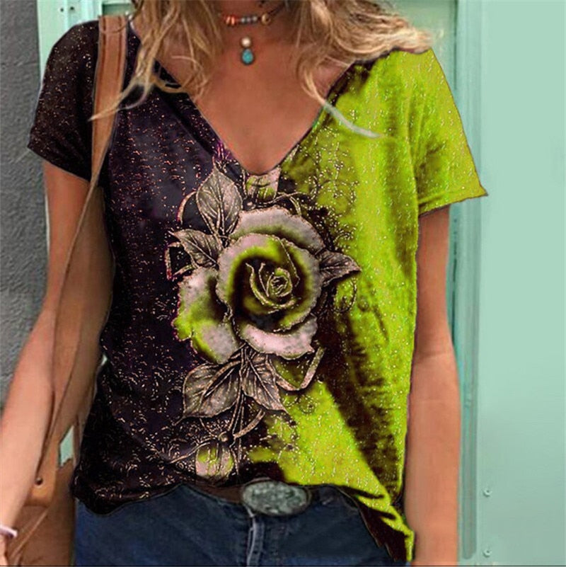 3D Rose Flower Print T-Shirt