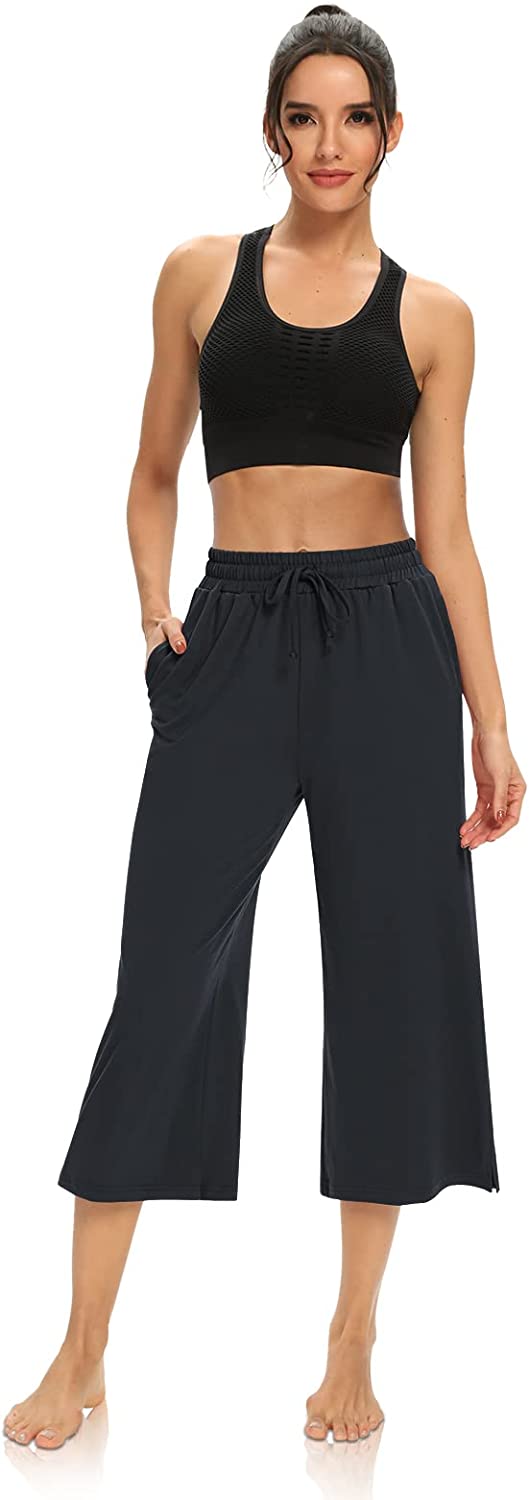 Loose Yoga Pants Wide Leg Drawstring Comfy Lounge Pajama Capris Sweatpants