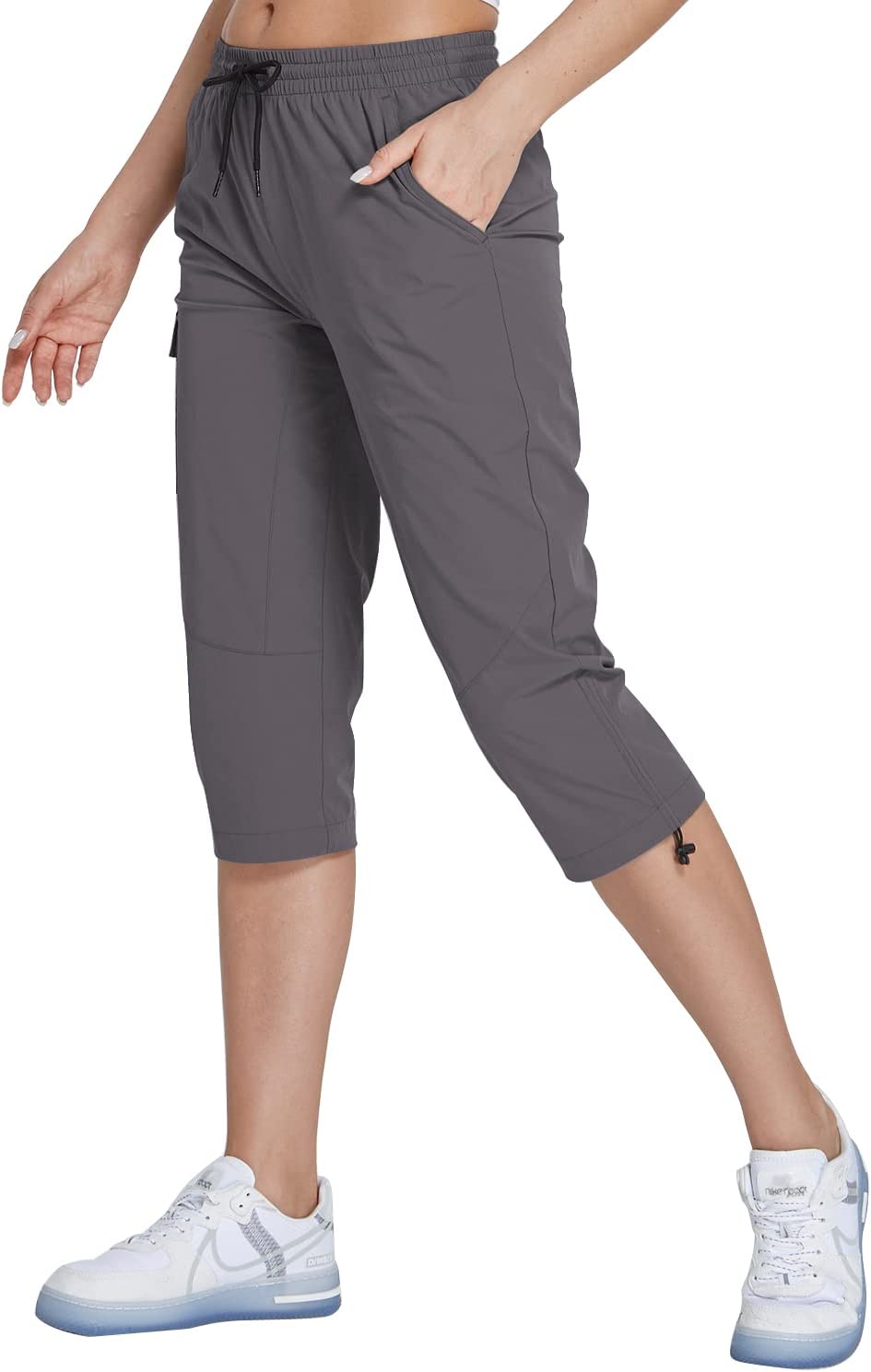 Hiking Cargo Capri Pants with Zipper Pockets Casual Lightweight Quick Dry Water Resistant