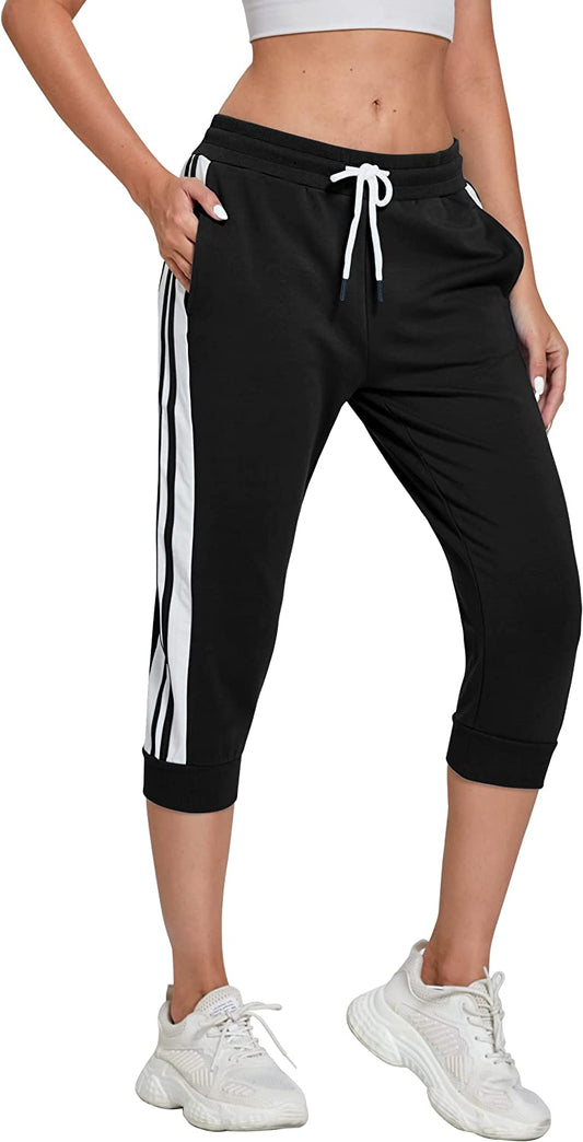 FUGREEN Women’s Capri Workout Pants Loose Drawstring Athletic Pants Lounge Joggers Pants with Pockets