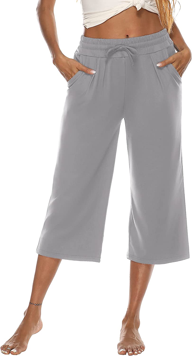 Capri Pants Wide Leg Crop Pants Loose Comfy Drawstring Lounge Pajama Yoga Capris