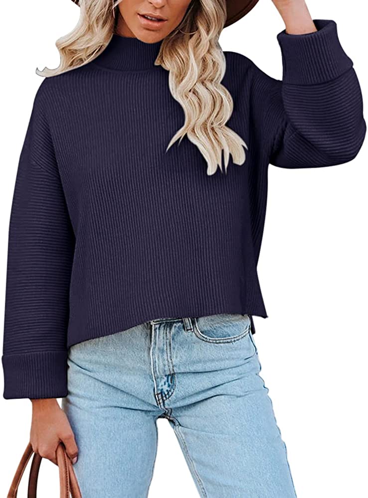 Womens Turtleneck Oversized Pullover Sweaters Long Sleeve Casual Warm Jumper Tops