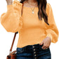 Women's Sweaters Casual Long Lantern Sleeve Square Neck Ruffle Knit Pullovers Tops