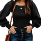 Women's Sweaters Casual Long Lantern Sleeve Square Neck Ruffle Knit Pullovers Tops