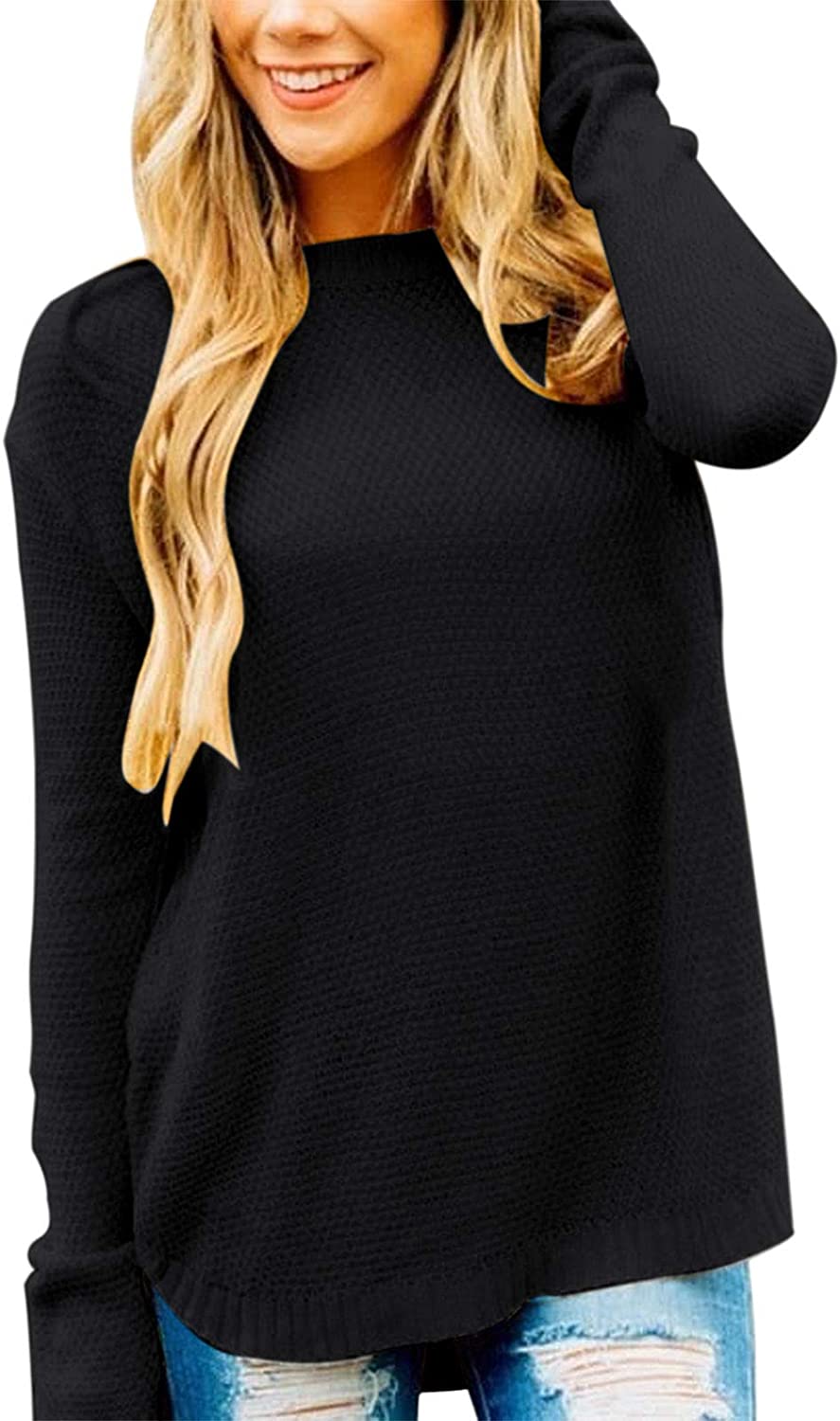 Women's Long Sleeve Oversized Crew Neck Solid Color Knit Pullover Sweater Tops