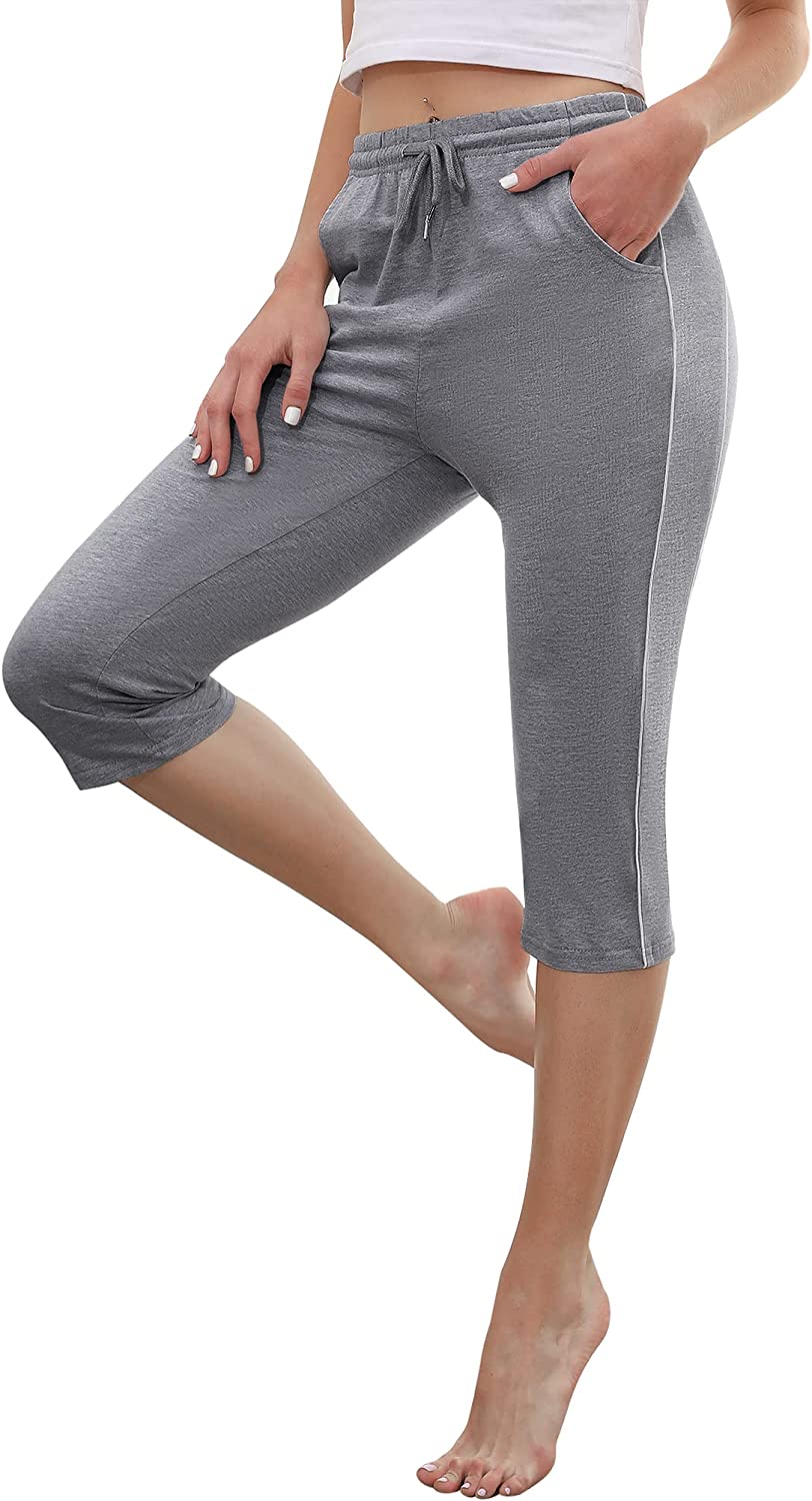 Capri Sweatpants Casual Lounge Cotton Yoga Pants Elastic Drawstring Cropped Joggers