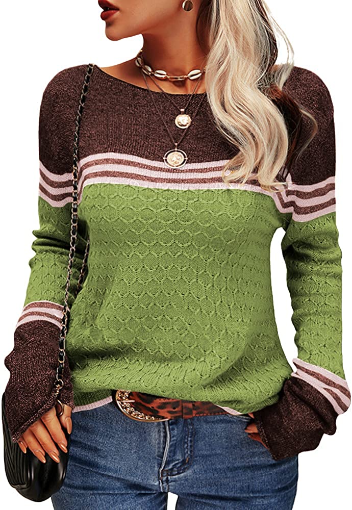 Women Autumn Winter Colorblock Pullover Sweaters