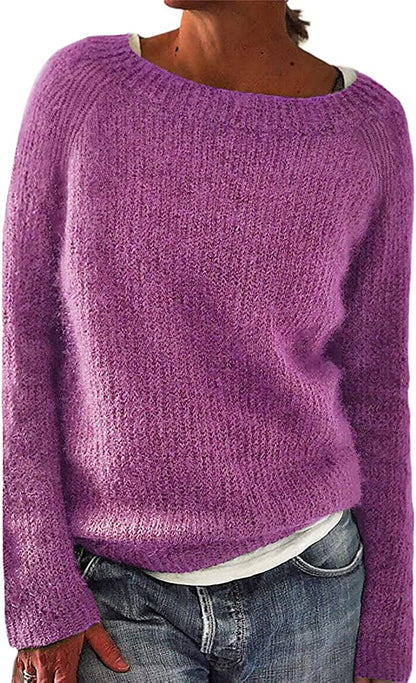 FashionSierra - Women Loose Casual Pullover Knit Sweater Boat Neck Long Sleeve Winter Keep Warm Sweater Tops