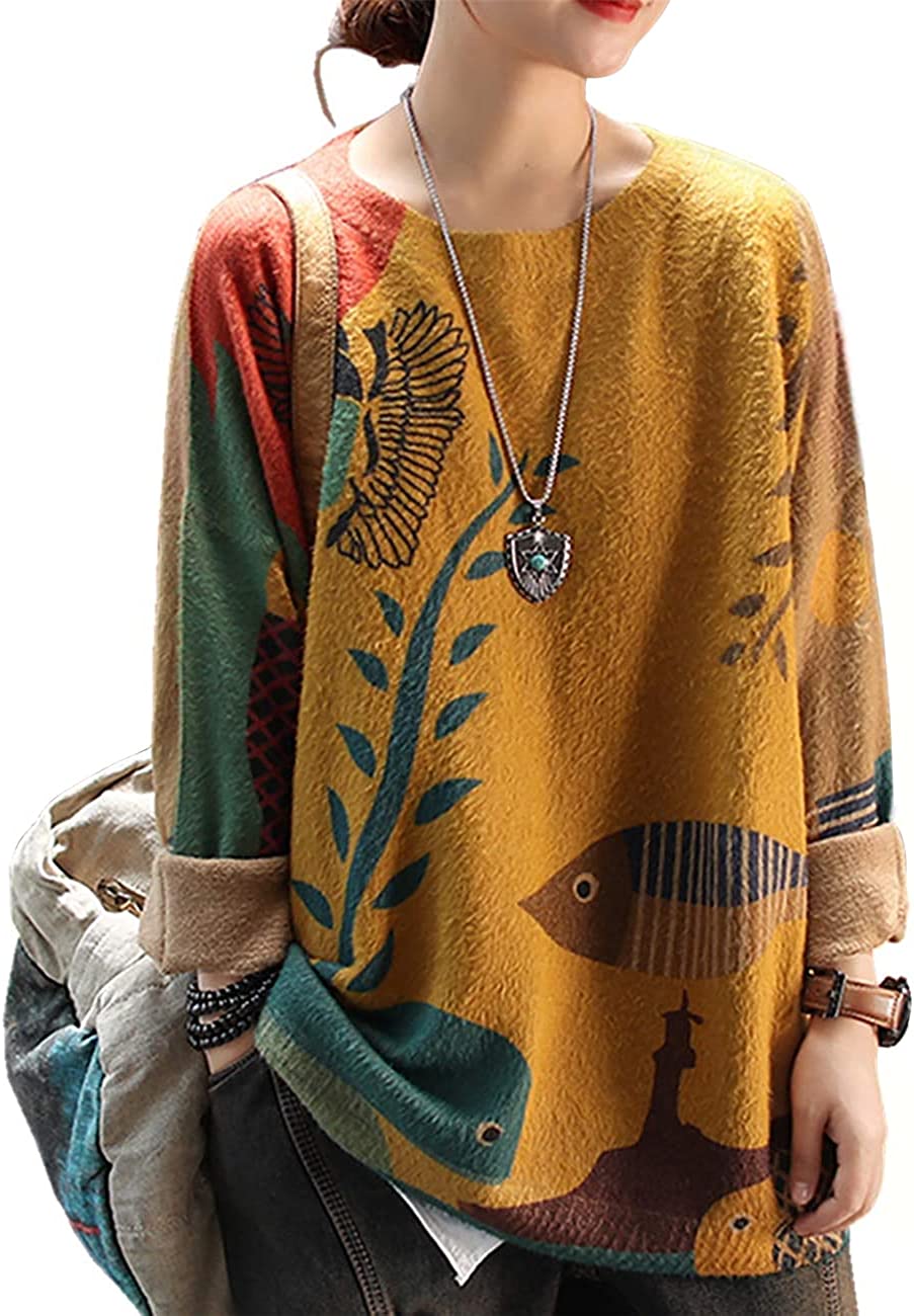 Graphic Oversized Pullover Sweaters Casual Loose Long Sleeve Knit Tops