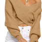 Women's Long Sleeve Wrap Casual Off Shoulder Crop Knitted Pullover Sweater