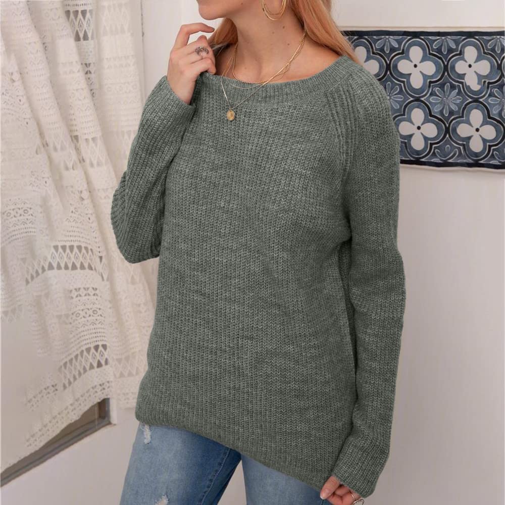 FashionSierra - Women Loose Casual Pullover Knit Sweater Boat Neck Long Sleeve Winter Keep Warm Sweater Tops