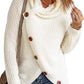 Womens Button Cowl Neck Sweaters Long Sleeve Asymmetric Wrap Pullover Sweater