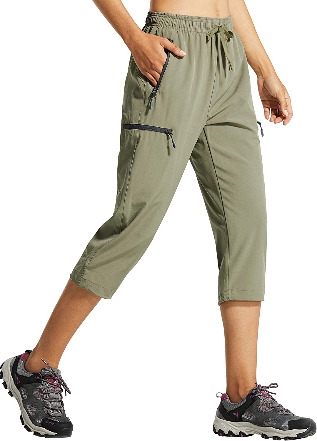 Cargo Hiking Pants Lightweight Quick Dry Capri Pants Athletic Workout Casual Outdoor Zipper Pockets