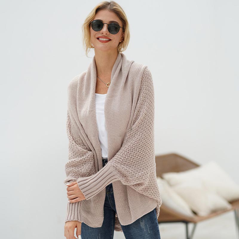 Anbenser Oversized Sweater Cardigan Knitted Patchwork Batwing Sleeves Outerwear