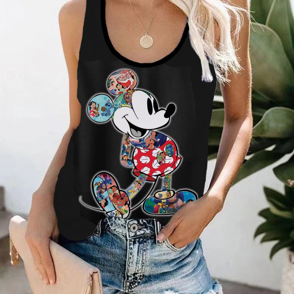 Funny Mickey and Minnie Mouse Print Summer Sleeveless Casual Streetwear