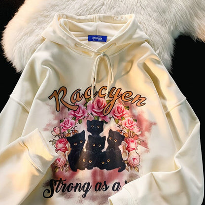 New Lazy Style Retro Cat Hooded Pullover
