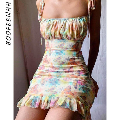 Butterfly Print Backless Bodycon Dress