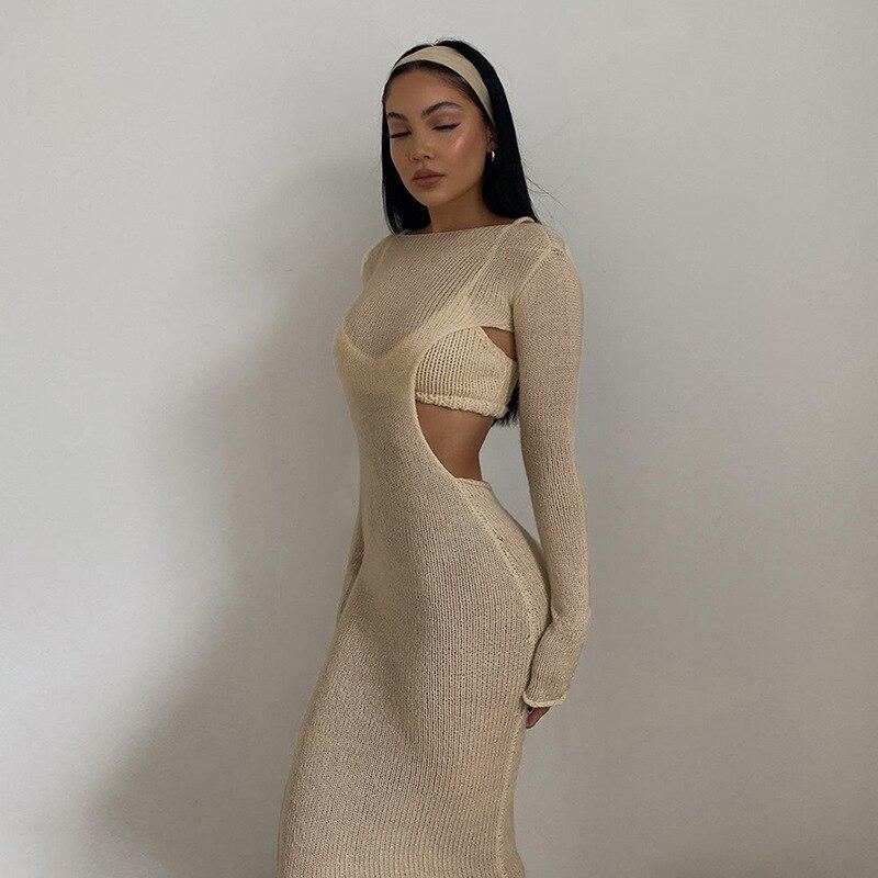 Sexy Knitted Sweater Two Piece Dress Sets