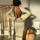 FashionSierra - solid knitted open back flared long sleeve maxi dress