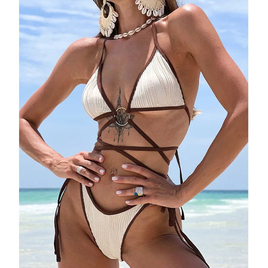 FashionSierra - 2024 Two Pieces Bandage Thong Triangle Bikini Sets