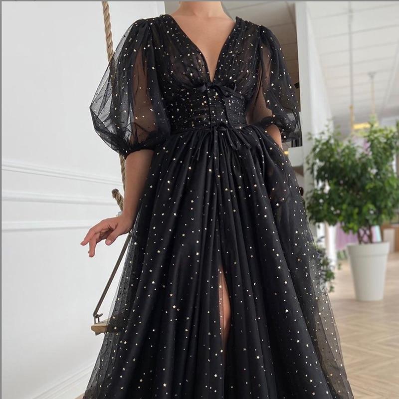 Black Mesh Starry Tulle Elegant Dresses