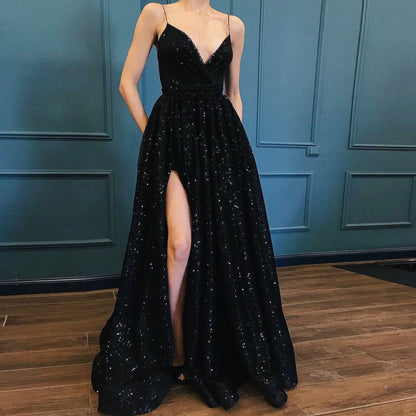 2023 Black V-neck Prom Party Evening Dresses