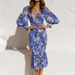 Women Sexy V Neck Floral Printed Ruffle Maxi Dresses