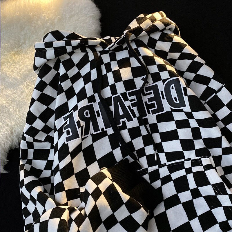 Checkerboard Plaid Plus Velvet Loose Hiphop Jacket