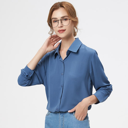 Women Chiffon Shirts and Tops 
 Casual Solid Long Sleeve White Blouse Clothes