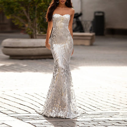 2023 Sexy Slim Sleeveless Strapless Elegant Prom Dress