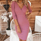 Fall Clothing Sexy Warp Dress Women Party Night Low Cut  Solid Color Long Sleeve Knitting Women Bodycon Dress