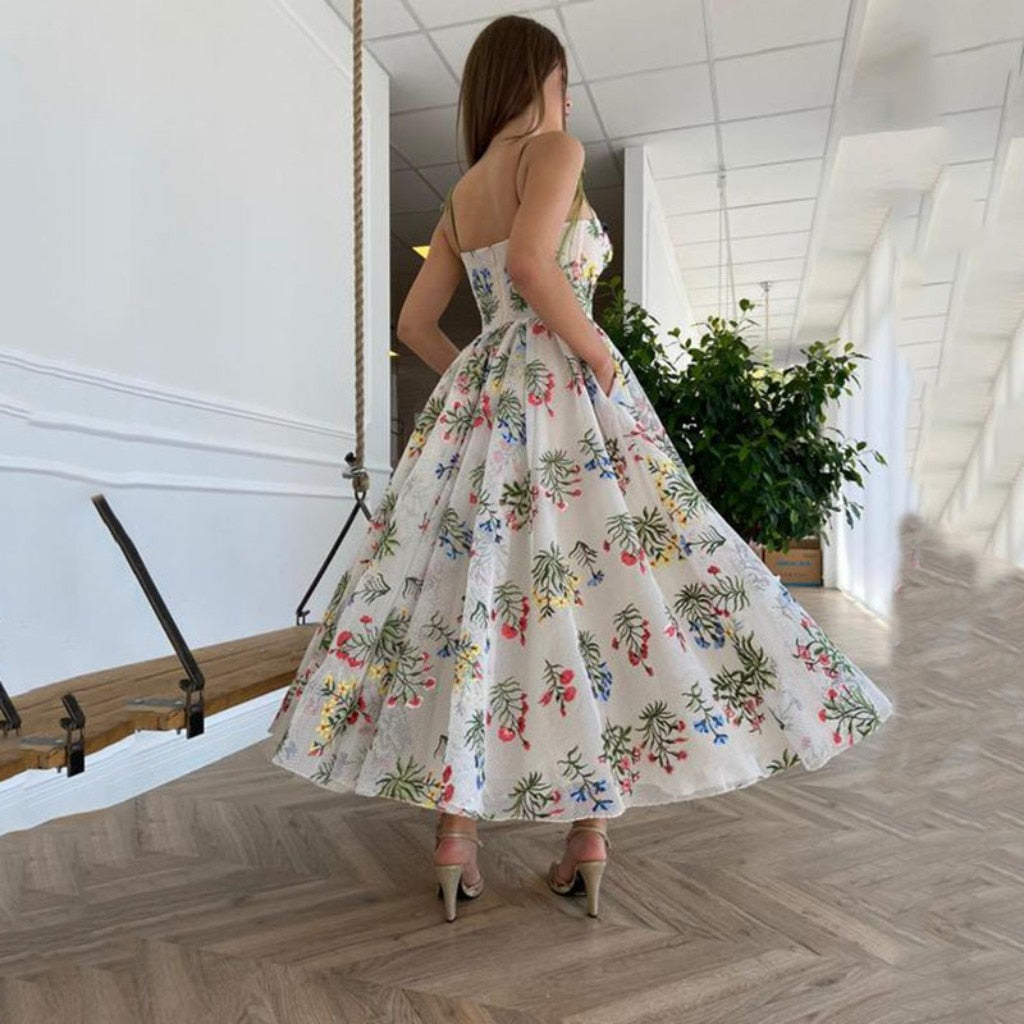 2023 Floral Lace A Line Prom Dresses