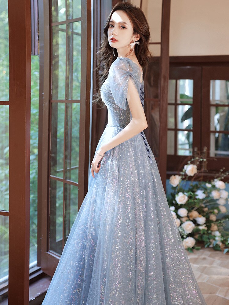 2023 French Style Banquet Dress Elegant Puff Sleeve Bow Prom Dresses