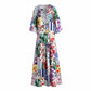 O Neck 3/4 Sleeves Floral Printed Loose Design Fashion Maxi Dress