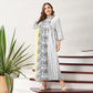 Summer Midi Dress Women Multi-color Floral Striped Chiffon Loose Casual Holiday Stitching V-neck 3/4 Sleeve Long Robes